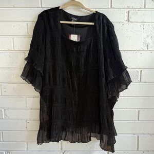 Russell Kemp New York Black Chiffon Pleated Blouse 5X NWT